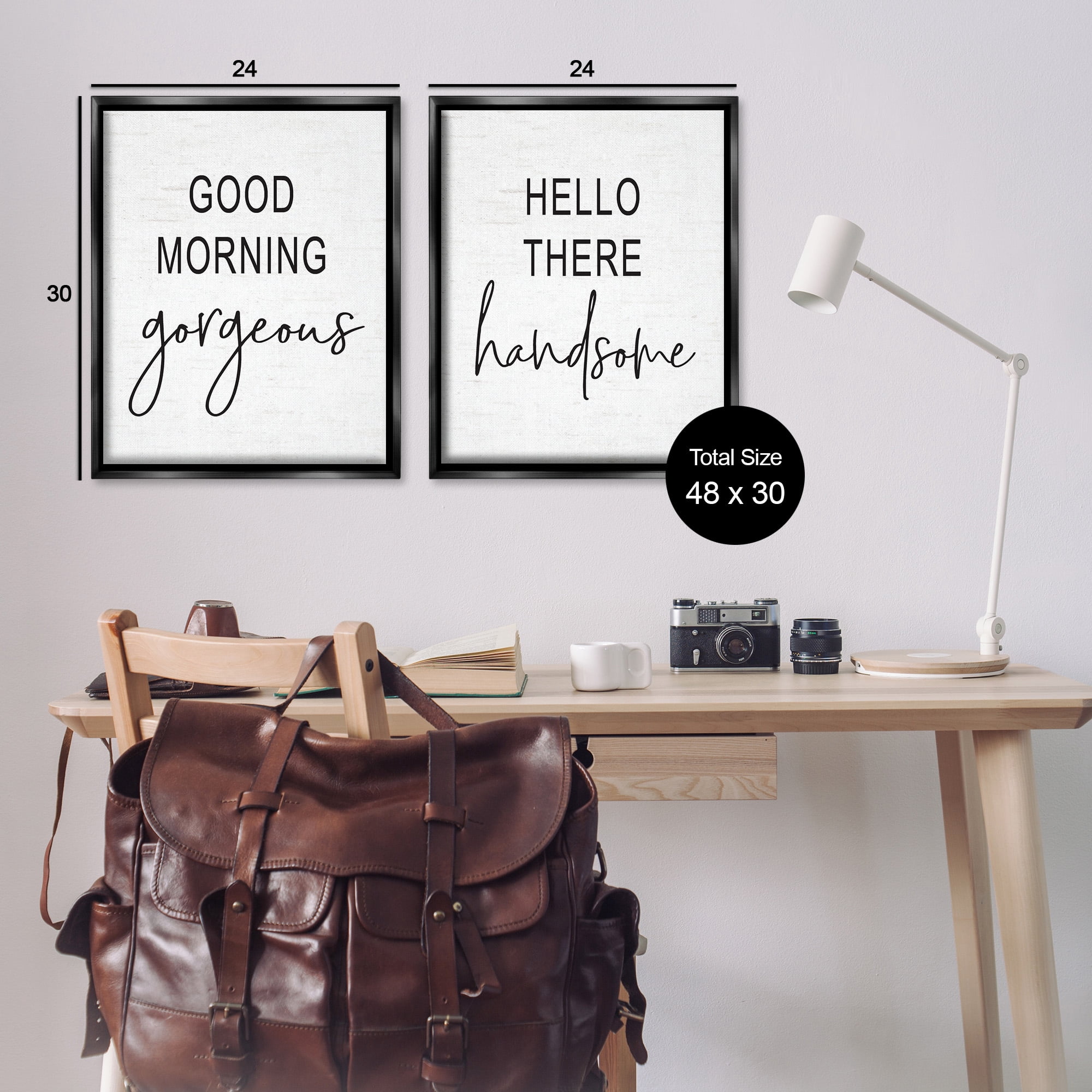 Stupell Industries Gorgeous & Handsome Romantic Greetings Inspirational Painting Black Floater Framed Canvas Art Print Wall Art, 25 x 31, Set of 2