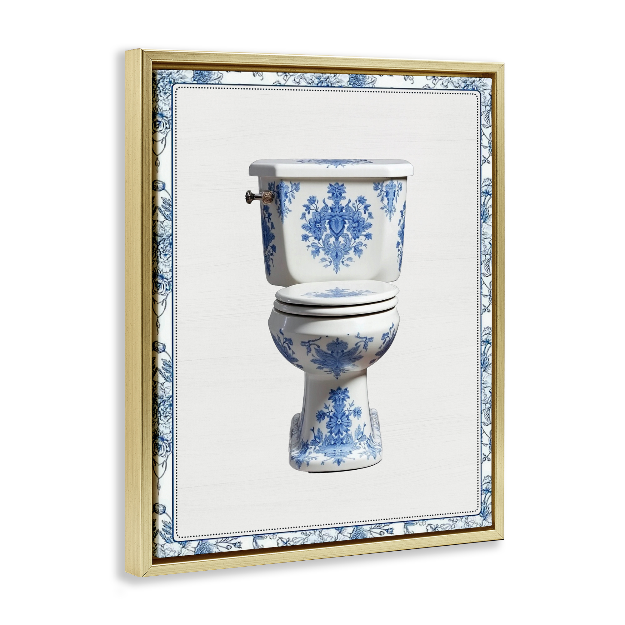 Vintage Chinoiserie Toilet Gold Framed Floater Canvas Wall Art, design by Lettered and Lined