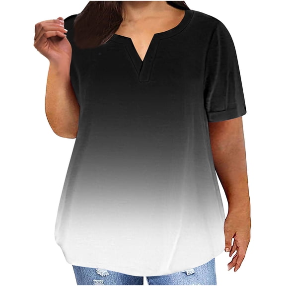 XUNKUSGA Plus Size Spring Tops for Women Gradient Light Tops Oversized Shirt Trendy Y2K Short Sleeve Tops S-5XL