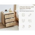 thumbnail image 3 of Wirrytor Natural Wood 3 Drawer Dresser with Fluted Panel, Modern Nightstand Storage Chest with Gold Handles & Solid Wood Legs, Anti-Tip Bedroom Dresser for Living Room Entryway Hallway, 3 of 15