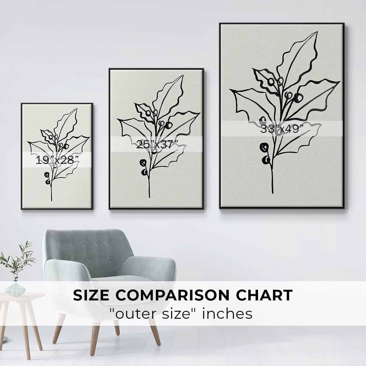 Evergreen Ink II - Framed Gallery Wrapped Holiday Canvas - 17 x 25 - Black Frame