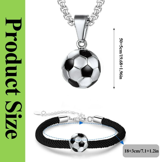 QttvbTna Collar y pulsera de fútbol de acero inoxidable, collar con colgante de fútbol, plata y pulsera de goteo de fútbol de moda para amantes del fútbol, regalos para hija e hijo.