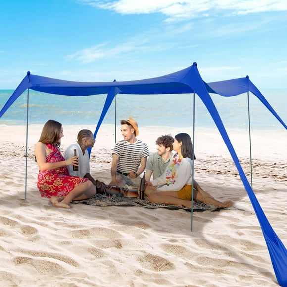 Carpa de playa con toldo BOTINDO (305 x 305 cm, 4 postes), color azul