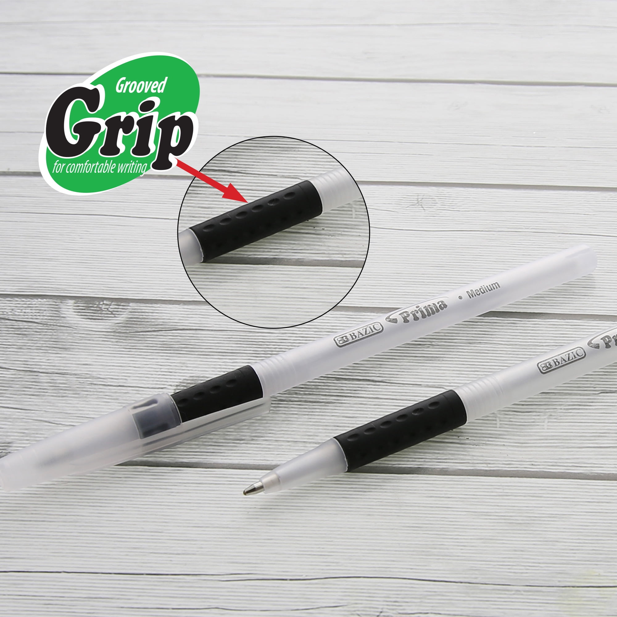 BAZIC Ballpoint Prima Black Stick Pens, Soft Grip 1.0 mm, (8/Pack), 1-Pack