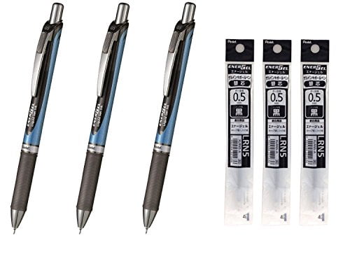 12 X Pentel LRN5 Roller Refill for EnerGel Gel Pen 0.5mm Metal Tip Black Ink