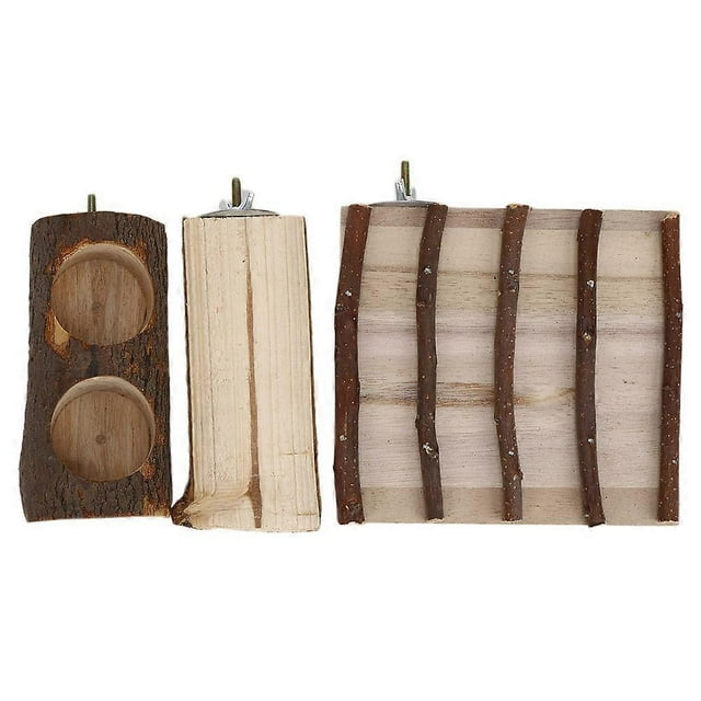 Natural Wood \n\nHamster Feeding Food Bowl Split Climbing Ladder Platform Teeth Grinding Rod for \n\nChinchilla Hedgehog Small Pets