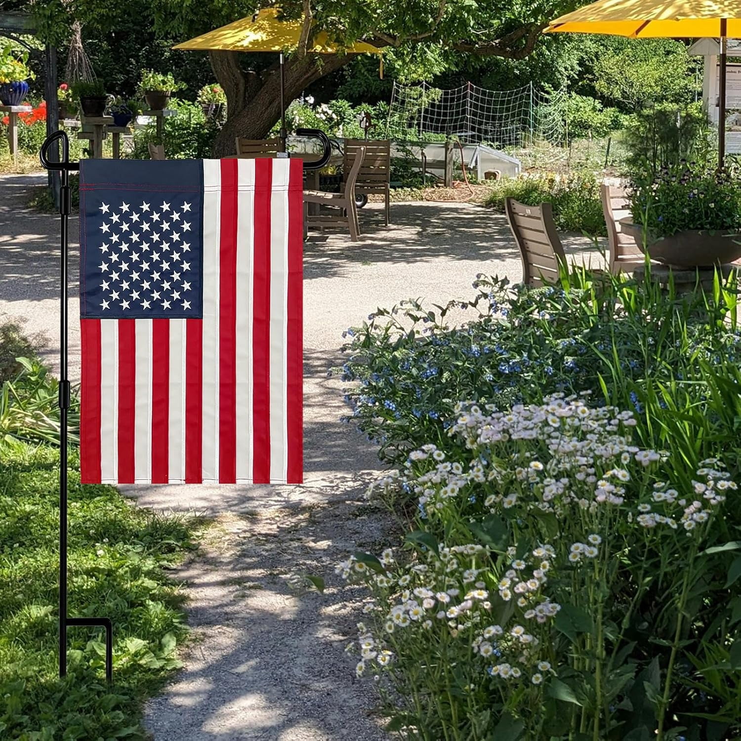 Lanola Embroidered American Garden Flag 12x18 Double Sided, Small American USA Garden Flag for Outside America Yard Lawn Heavy Duty