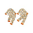 thumbnail image 2 of RUINIXCW Toddler Baby Girl Halloween Silk Stain Pajamas Set Kids Fall Sleepwear Ghost Pumpkin Fur Cuffs Long Sleeve Button Down Shirt and Pants Set Homewear Loungewear 1-6 Years, 2 of 9