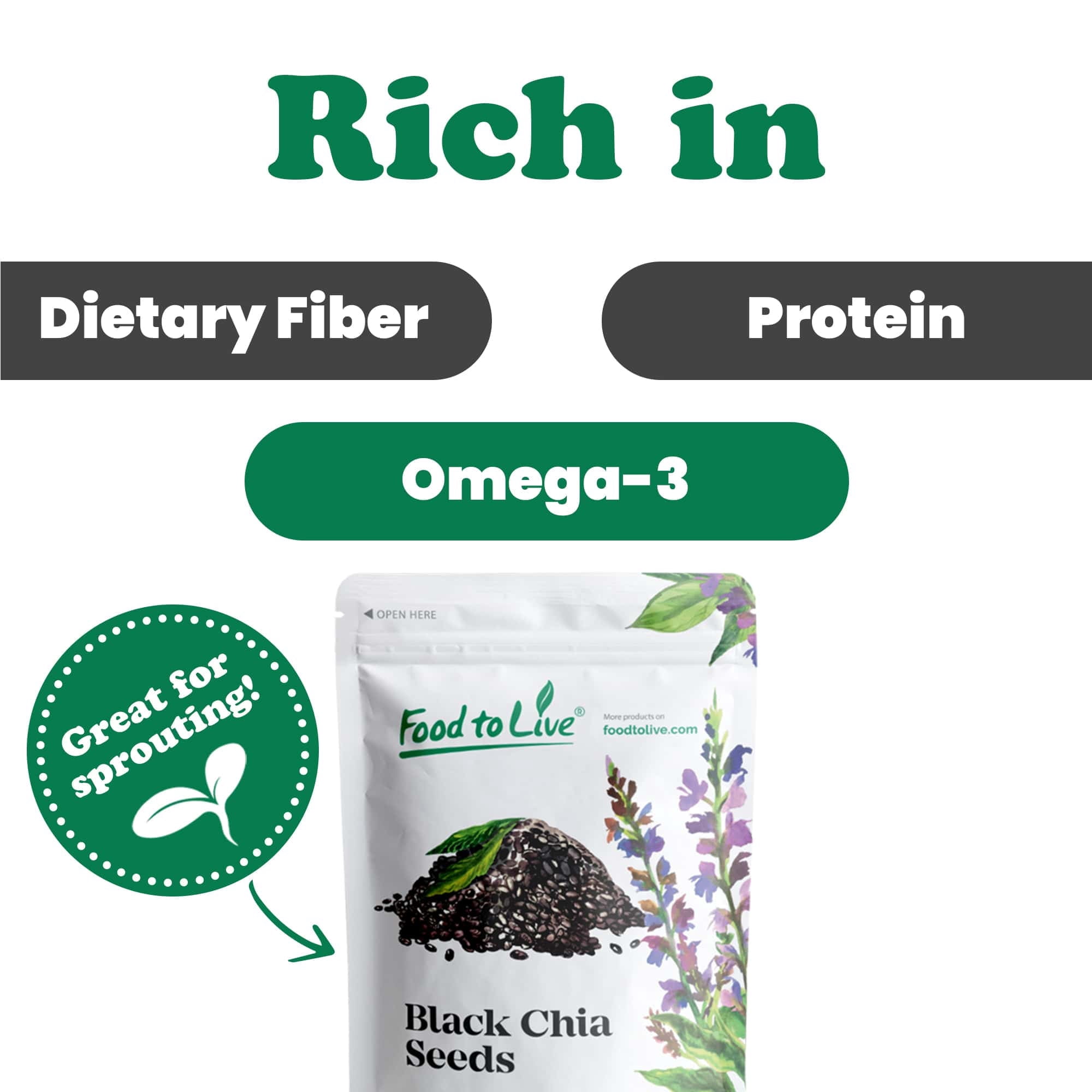 Black Chia Seeds, 5 Pounds - Kosher, Sproutable, Raw, Vegan - by Food to Live