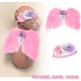 thumbnail image 2 of Paquete de 2 alas de ángel con diadema floral para fotografía de recién nacidos (rosa, morado), 2 of 4