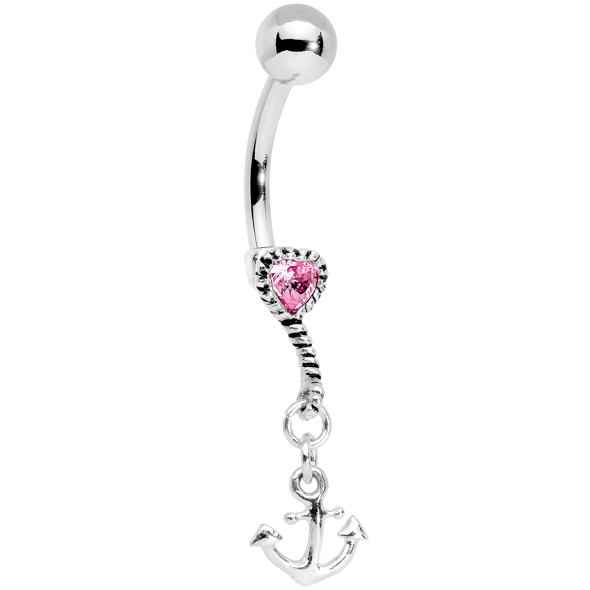 AtoZ Piercing Fancy Filigree Flower with Heart Dangling 925 Sterling Silver with Stainless Steel Belly Button Rings