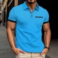 thumbnail image 2 of FAWUUDO Men's Print Shirts Half Button Lapel Collar Casual Silm Fit Short Sleeve with Pocket Sky Blue, 2 of 6