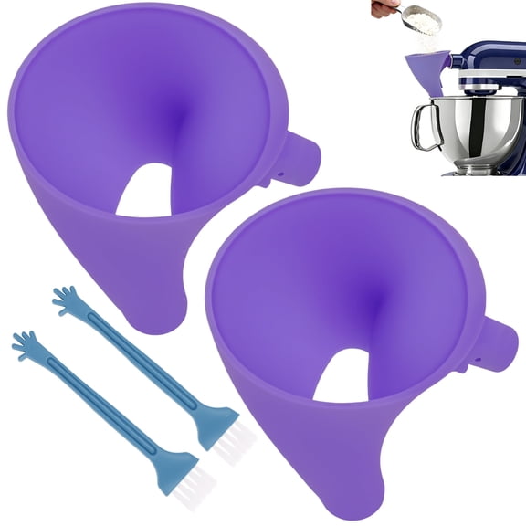 2Pcs Flour Funnel for Kitchen Aid Mixer for 5 Quart Mixer Attachments for Mixer with Cleaning Brush Plastic Stand Mixer Flour Funnel for Artisan Ksm150 Dishwasher Safe for Egg Liquid,Purple