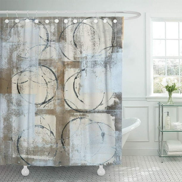 Pknmt Brown Modern Grey Beige Abstract Painting Gray Black Circles Contemporary Lines Bathroom Shower Curtain 66x72 Inch Walmart Com Walmart Com
