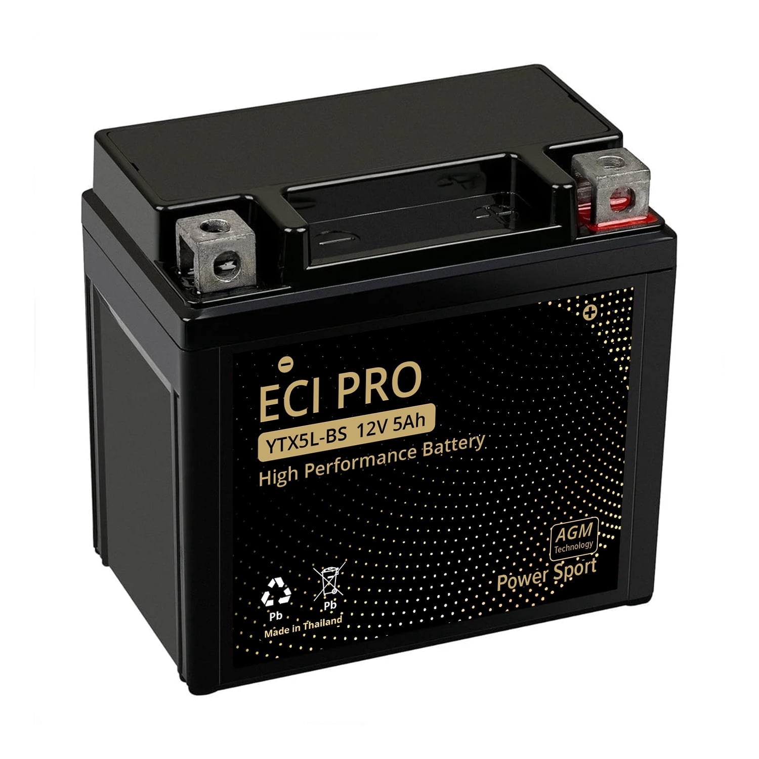 ECI Pro YTX5L-BS AGM Powersports Battery - 12V, 5Ah, Maintenance-Free, High CCA - Fits ATV, Motorcycle, Dirt Bike, UTV & More - Leak-Proof, Vibration Resistant