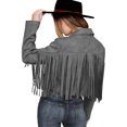 thumbnail image 4 of Jackets for Women Suede Leather Fringe Long Sleeve Cropped Jacket 2025 Casual Trendy Cowgirl Motorcycle Denim Jacket Z001-Grey XXL, 4 of 9