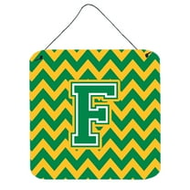 Letter F Chevron Green and Gold Wall or Door Hanging Prints