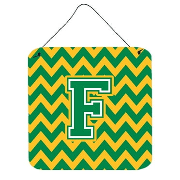 Letter F Chevron Green and Gold Wall or Door Hanging Prints