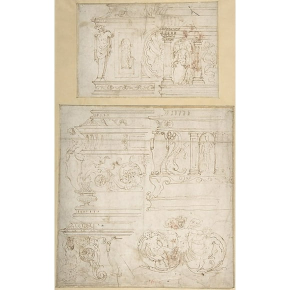 Sketches for the Design of a Casket (recto); Battle of the Centaurs and Lapiths(verso) Poster Print by attributed to
