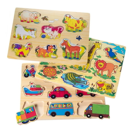 Eliiti Wooden Puzzles Set for Toddlers 2 to 4 Years Old - Vehicles, Farm, Safari (Best Games For 2 Year Old)