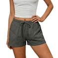 thumbnail image 2 of Aboser Womens Casual Gauze Shorts Summer Cotton Linen Shorts Cozy Elastic Drawstring Waist Mini Shorts Solid Color Wide Leg Shorts with Pockets, 2 of 7
