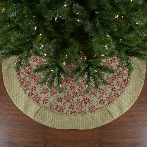 Northlight 48" Tan and Red Rustic Burlap Poinsettia Christmas Tree Skirt