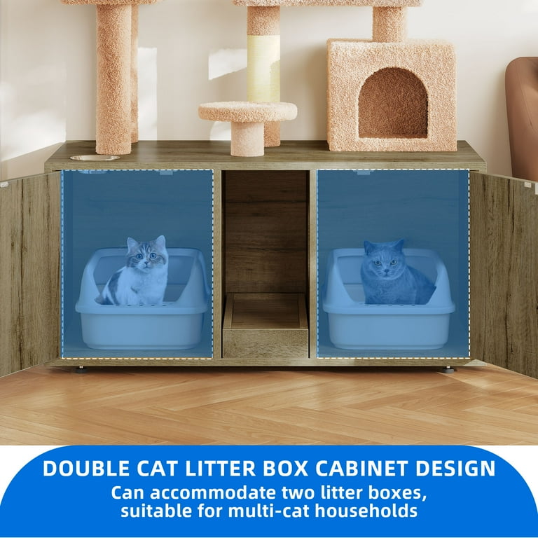 Dextrus Large Hidden Litter Cat Box Enclosure Cat Tree Cat Tower Indoor Wooden Cat House Separable Litter Box Furniture Hidden End Table for 3 4 Large Cats Walmart