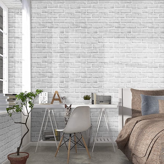 Abyssaly 17.7" x 393.7" Brick Wallpaper Peel and Stick Grey/White Removable Wall Paper Shelf Paper Self Adhesive Brick Wallpaper Peel and Stick Fireplace Decoration Wallpaper