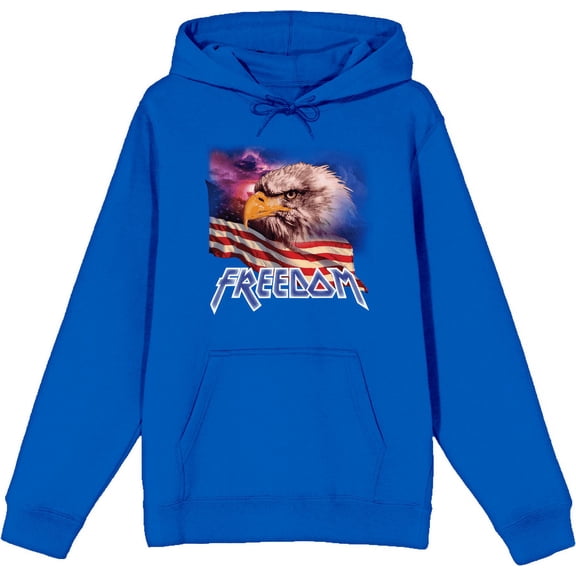 Americana Freedom Eagle Adult Blue Long Sleeve Hoodie-Medium