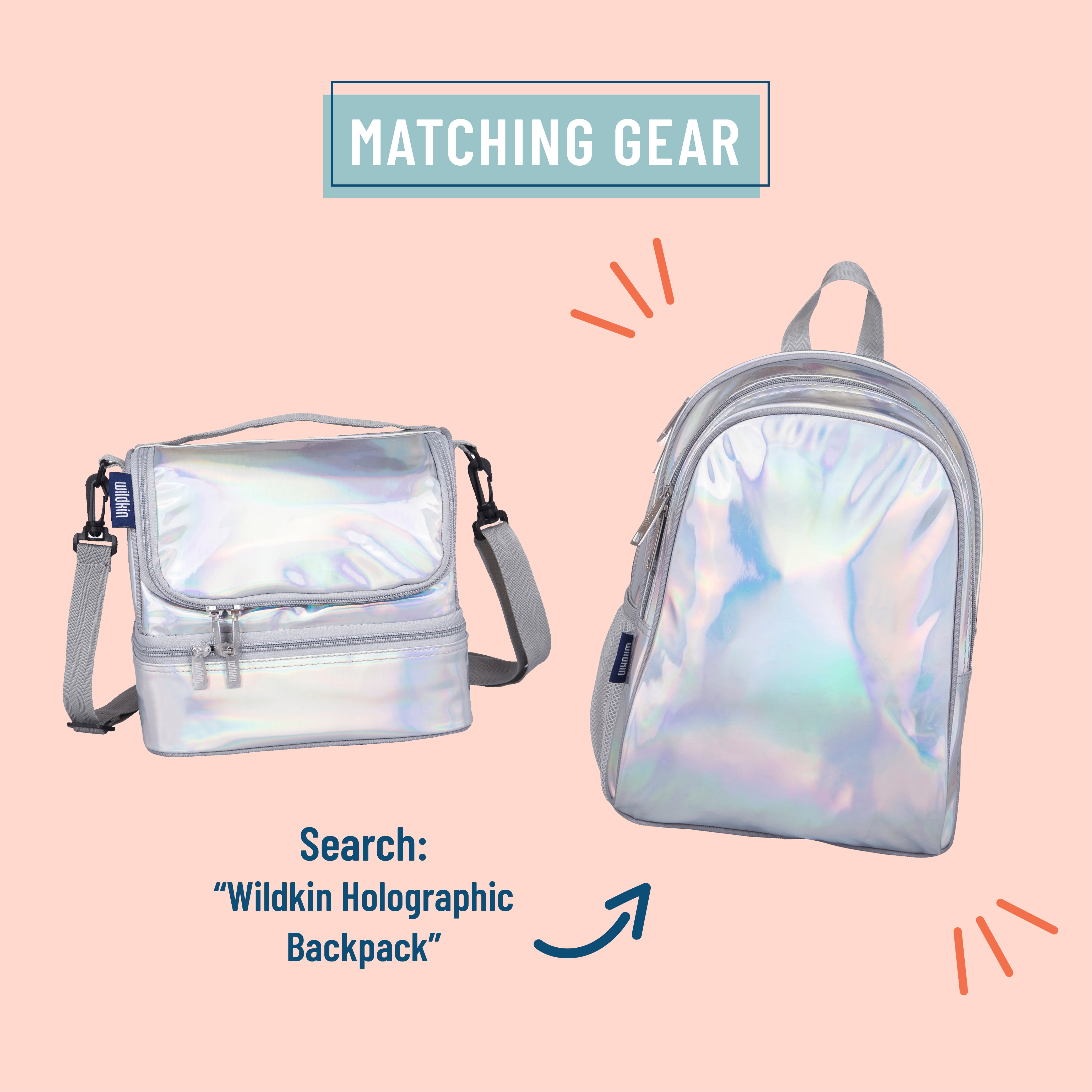 Wildkin Kids Two Compartment Insulated Reusable Lunch Bag for Boys & Girls, Includes Shoulder Strap (Holographic Silver)