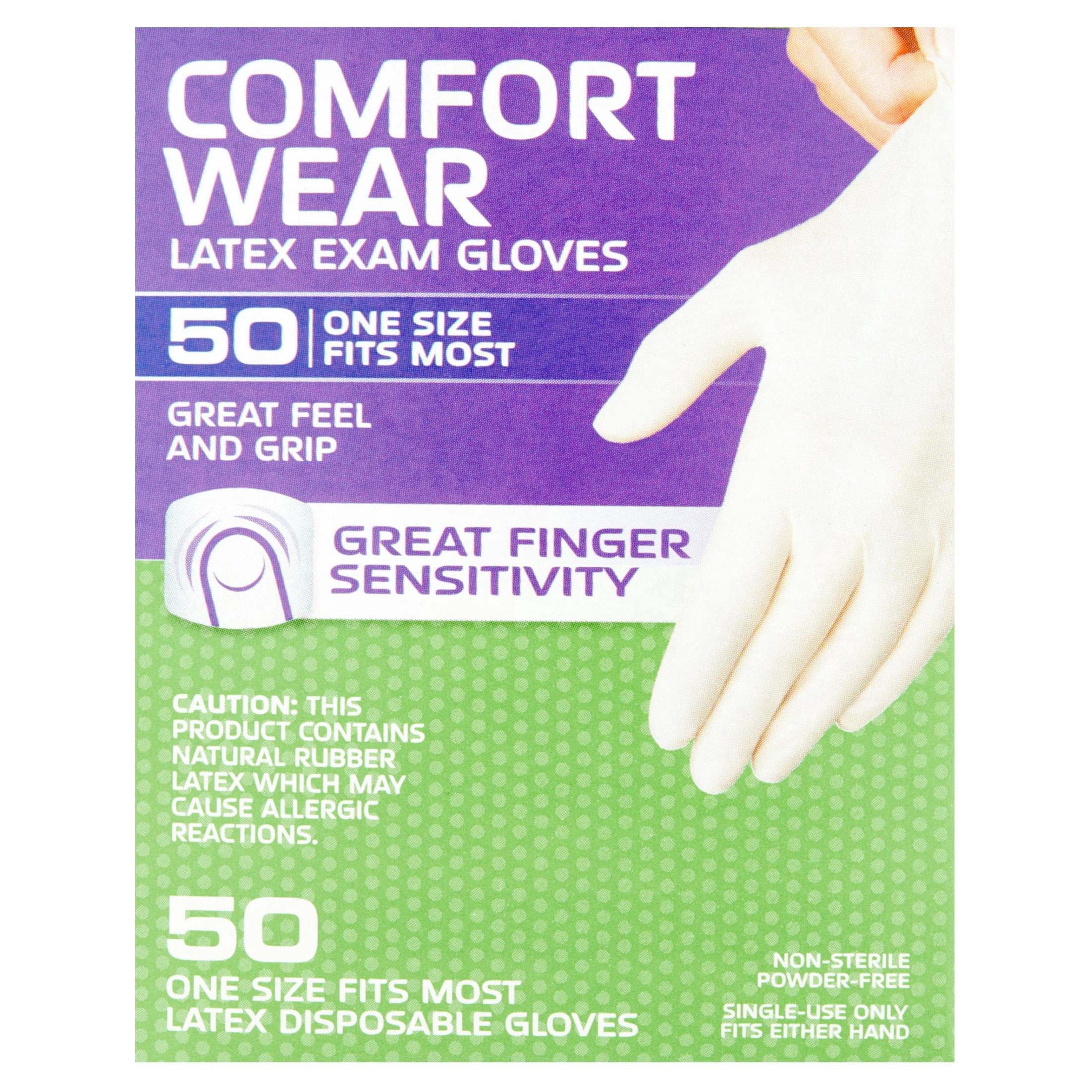 CURAD Comfort Wear Latex Exam Gloves, Powder-Free, One Size Fits Most, 50 count (Pack of 24)