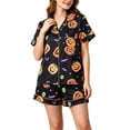 thumbnail image 3 of Breezora Womens Short Sleeve Button Down Pajama Set with Pumpkin Print Shorts Halloween Casual Fall Sleepwear Lounge Comfort Night Tee, 3 of 5