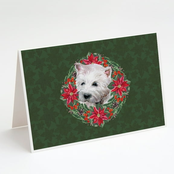 Westie Poinsetta Wreath Greeting Cards and Envelopes Pack of 8