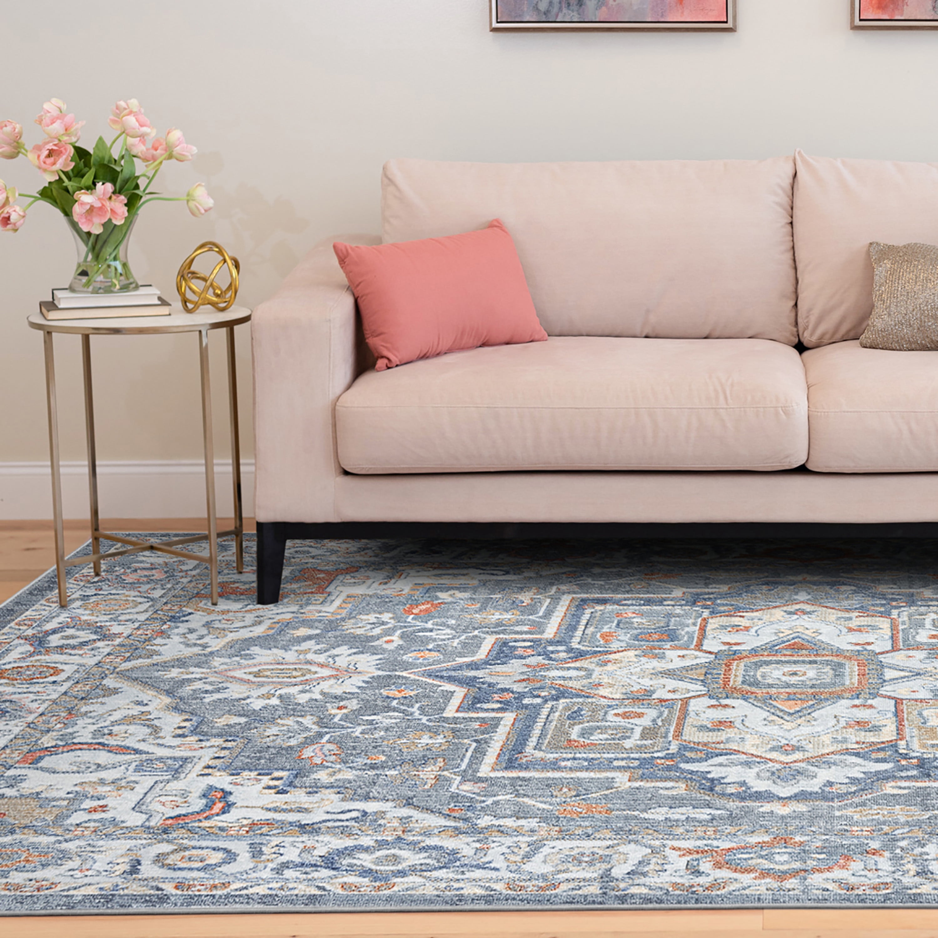 Allure Traditional 2' x 7' Charcoal and Navy Polypropylene Indoor Area Rug
