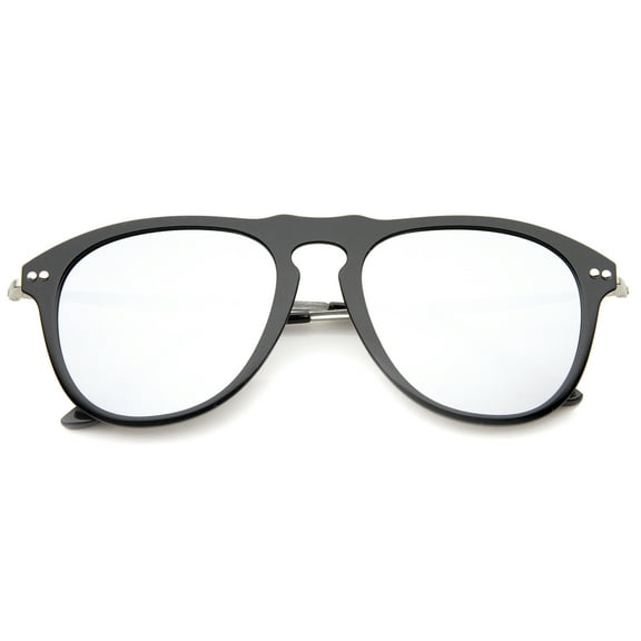 sunglassLA Unisex Modern Keyhole Bridge Horn Rimmed Colored Mirror Lens Aviator Sunglasses (Black-Silver / Silver Mirror) - 53mm