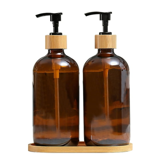 Soap Dispenser Hand Sanitizer Bottle For Kitchen Sink 500 Ml Glass Hand Sanitizer Bottle Durable 2Pcs With Wooden Tray