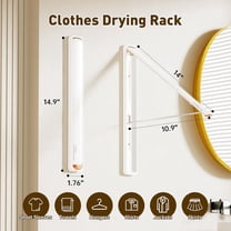 Clothes Drying Rack, Laundry Room Wall Mounted Retractable Clothes Hanger Drying Rack, Laundry Clothing Drying Rack Folding Indoor or Outdoor, Easy Installation Aluminium Dryer, 2pcs(White)