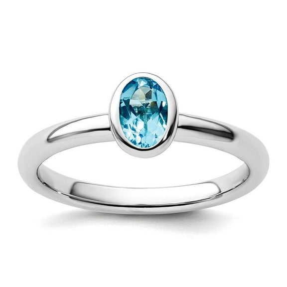 925 Sterling Silver Bezel Polished Stackable Oval Blue Topaz Ring Size 5 Stackable Ring for Women