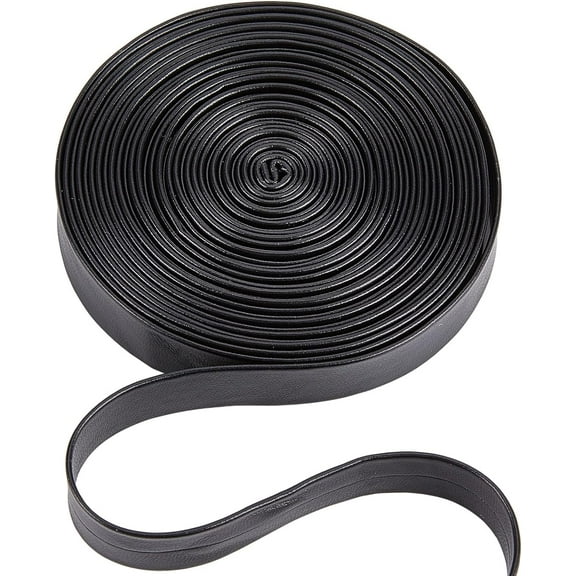 1bundle 5m Foldover Leather Strips Leatherette Strap 15mm Wide Leather Trimming Tape Black Lychee Grained Imitation Flat Leather Cord String for Sewing Seaming Hemming Crafts Jewelry Making Black