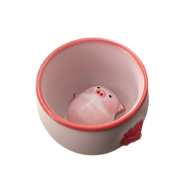 Adorno de mesa de taza de té de cerámica, taza de té tradicional de Kung Fu con estatua de cerdito de mascota para oficina, comedor, decoración de 160 ml