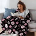thumbnail image 4 of Pink Pumpkins Fall Fleece Throw Blanket for Couch, Autumn Thanksgiving Botanical Black Microfiber Flannel Blanket for All Season, Lightweight Soft Throw Blankets for Women, Girls, Adults, 50"x80", 4 of 9
