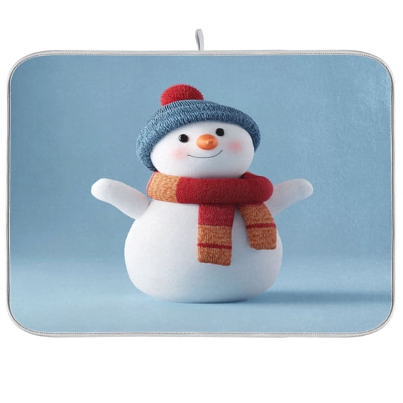 Iauyy Dish Drying Mat for Kitchen Counter, Super Absorbent & Hanging 16x18 / 18x24 Inch (S/M) Happy Snowman