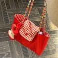 thumbnail image 4 of Bolsa de lona a cuadros rojos de gran capacidad estilo coreano para mujer, casual para llevar al hombro o en mano, duradera y espaciosa para uso diario., 4 of 5
