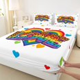 thumbnail image 5 of Manfei Rainbow Love Heart King Sheets, Ink Love is Love Bedding, White Orange, 4pcs, 1 Flat Sheet, 1 Fitted Sheet and 2 Pillowcases, 5 of 6