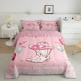thumbnail image 2 of Girly Preppy Western Bedding Full, Pink Cowgirl Western Hat Shoes Comforter Set Birthday Party Decorations Bed Comforter Set, Diamond Love Heart Decor Boho Western Duvet Set, 2 of 6