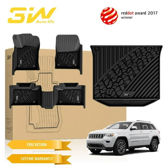 3W Floor Mats and Cargo Liner Fit for Jeep Grand Cherokee 2016-2021 Floor Liners and Cargo Mat for Grand Cherokee WK 2022 2023 (Non L) All Weather Custom Fit 1st and 2nd Rows Car Mats and Trunk Liner