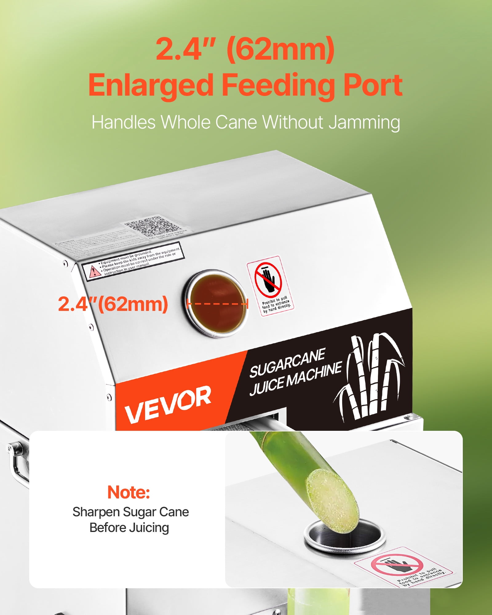 VEVOR Commercial Sugar Cane Juicer,800W Electric Sugarcane Juicer Machine with 661LBS/H High Output,3 Stainless Steel Rollers,Sugar Cane Press Juice Extractor Squeezer on Wheels for Home/Commercial