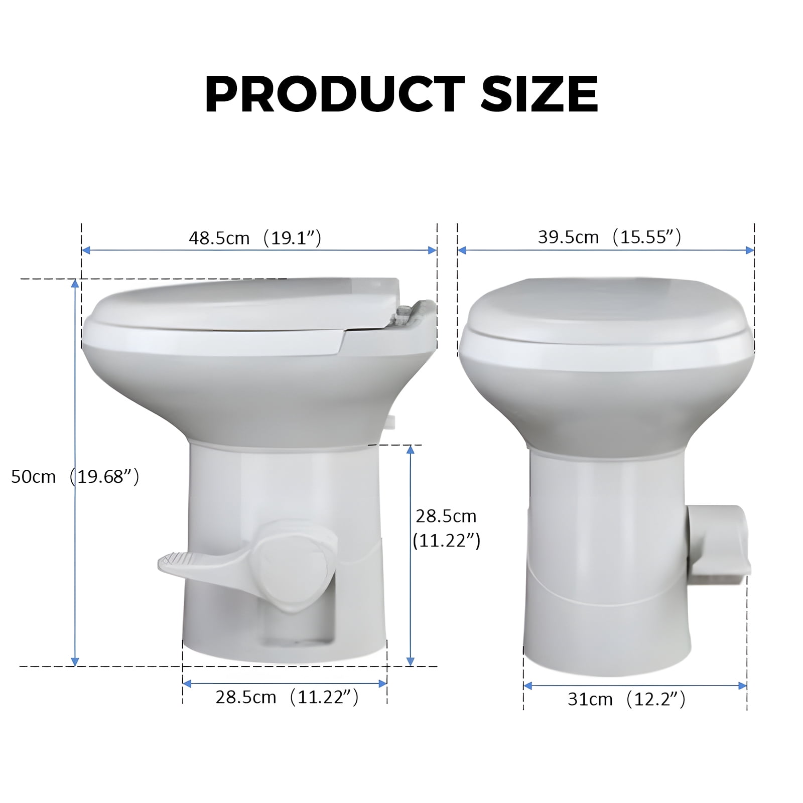 Portable RV Toilet With Pedal Flush, High Profile lightweight toilet - White
