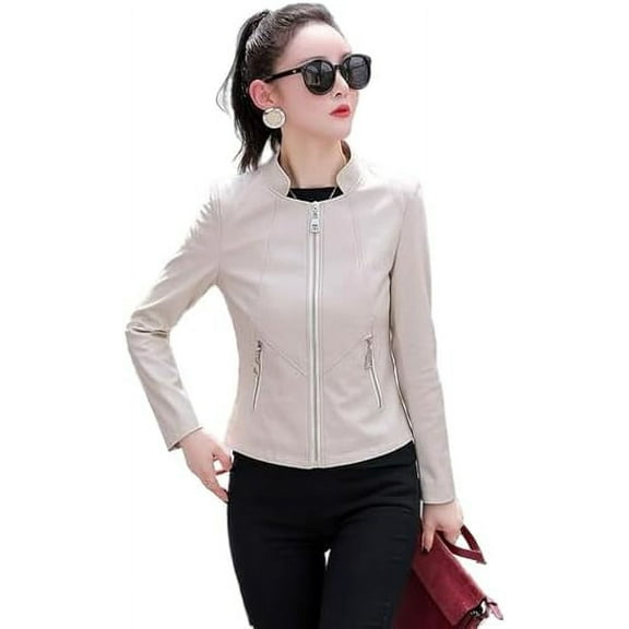 Luis Leather Women's Beige Lambskin Motorcycle Leather Jacket For Riders