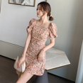 thumbnail image 4 of Femmes Coréennes Style Mode Rétro Dame Style Tout-Match Extérieur Porter Slim Serrer la Taille Floral Robe Mi-Longue, 4 of 9